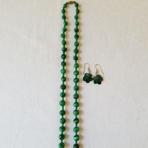 Malachite Bead Necklace, Carved Malachite Earrings